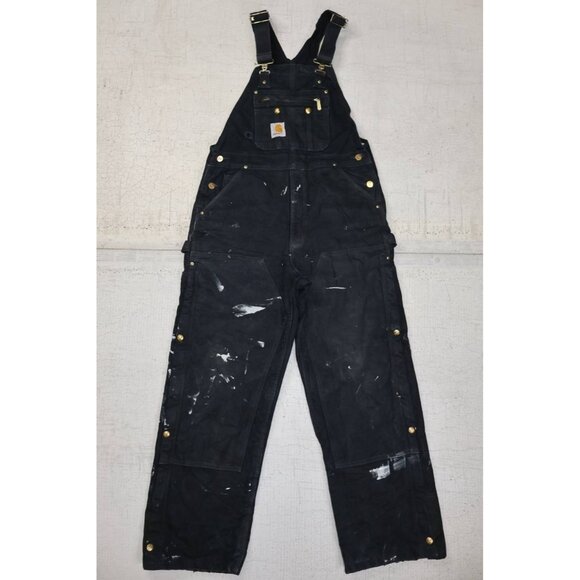 Carhartt Overalls Mens Black R41 BLK Insulated Quilt Lined Workwear Bib 34x30 - Picture 1 of 16